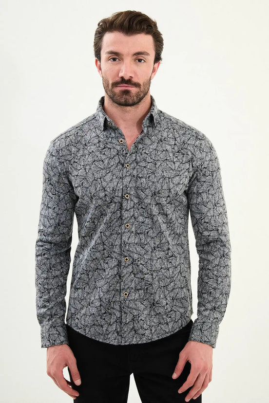 Patterned Wool Shirt Black