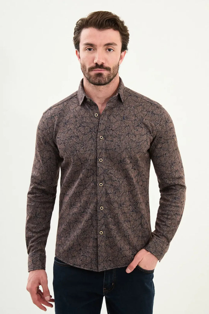 Patterned Wool Shirt Brown