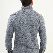 Patterned Wool Shirt Navy Blue