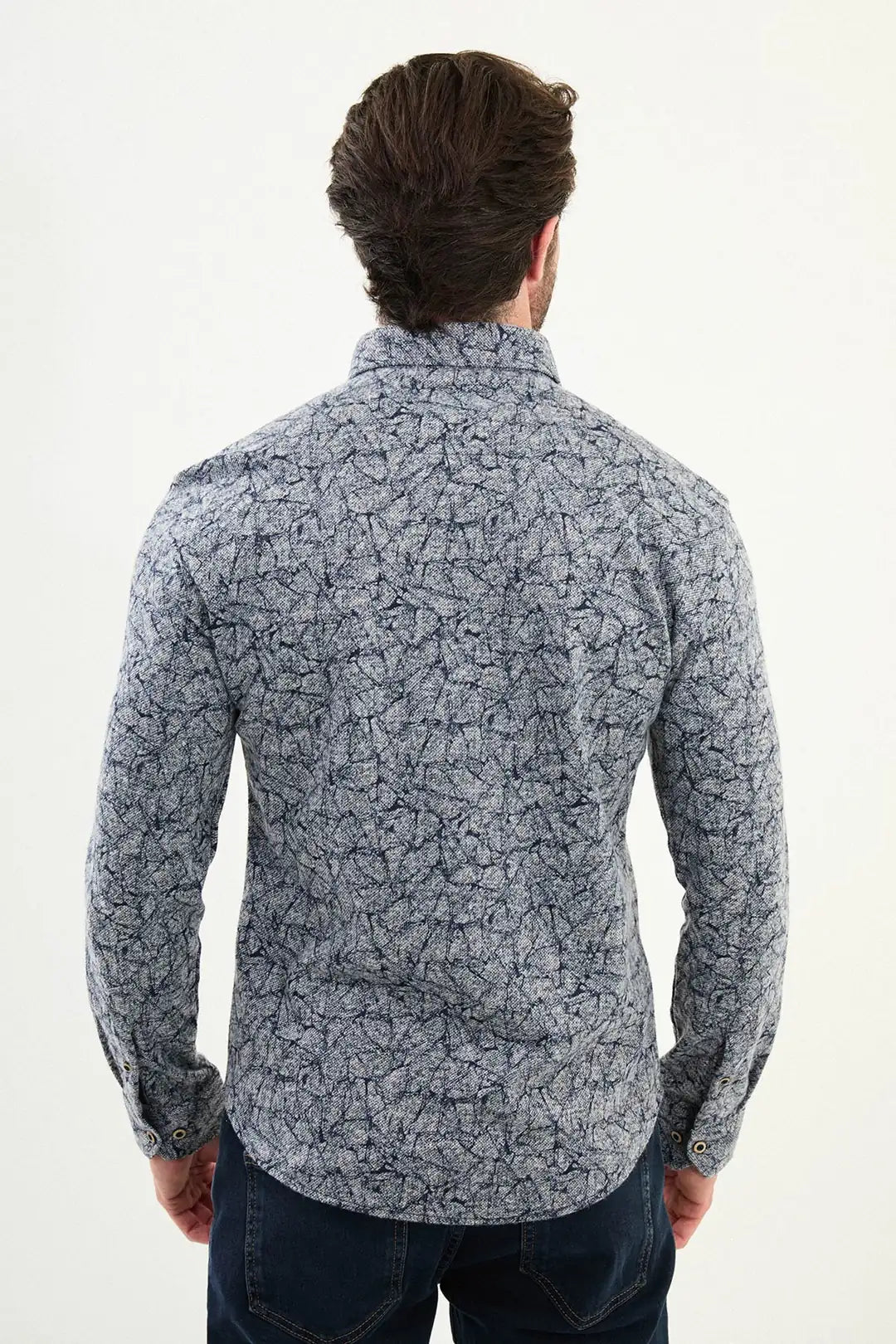 Patterned Wool Shirt Navy Blue