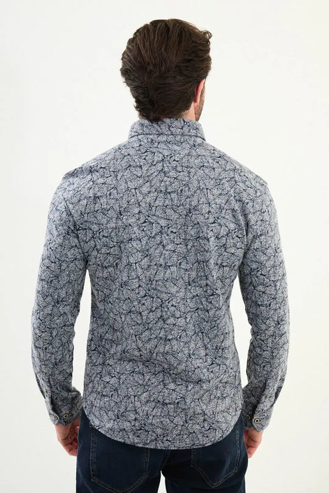 Patterned Wool Shirt Navy Blue