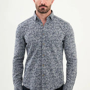 Patterned Wool Shirt Navy Blue