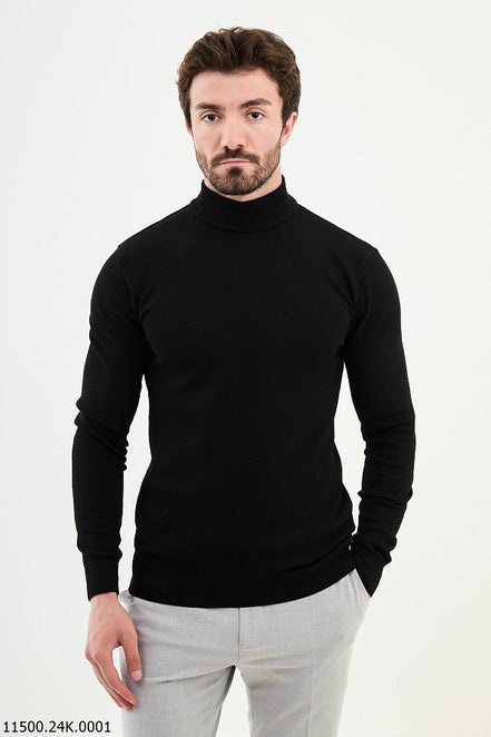 Ames Mock Turtleneck Wool Sweater - Black