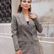 Plaid Brown Double Breasted Suit Women