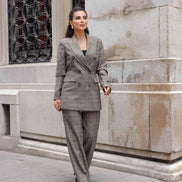 Plaid Brown Double Breasted Suit Women