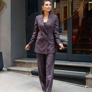 Plaid Burgundy Double Breasted Suit Women