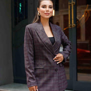 Plaid Burgundy Double Breasted Suit Women