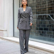 Plaid Gray Double Breasted Suit Women