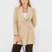 Plaid Women's Double Breasted Blazer Beige
