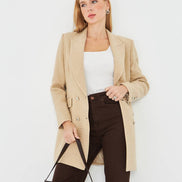 Plaid Women's Double Breasted Blazer Beige