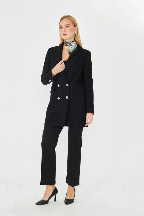 Plaid Women's Double Breasted Blazer Black
