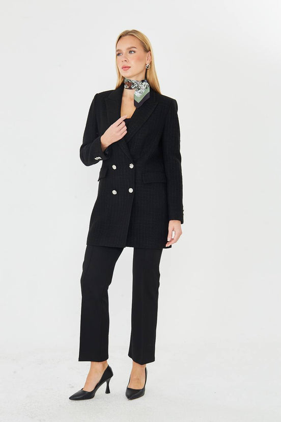 Plaid Women's Double Breasted Blazer Black