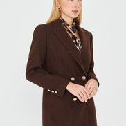 Plaid Women's Double Breasted Blazer Brown