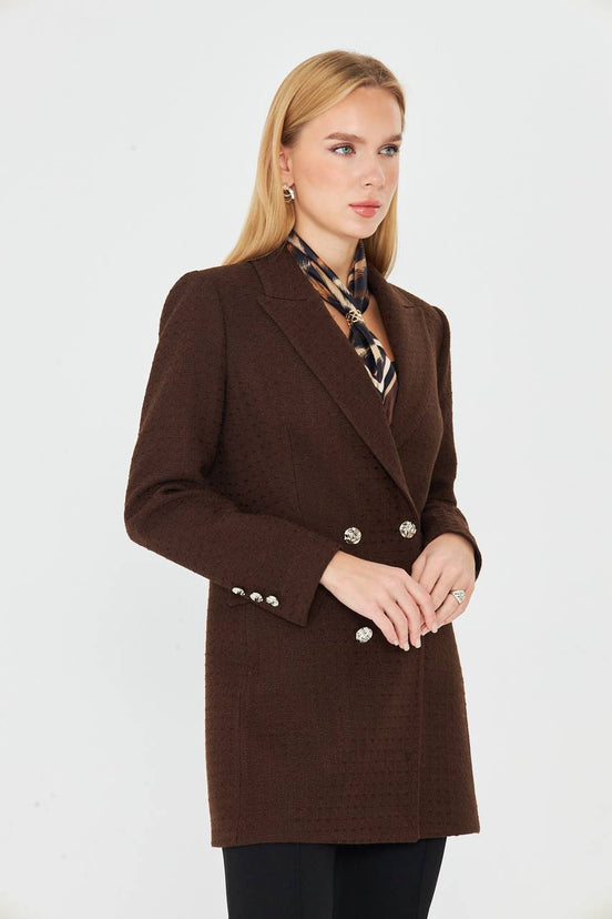 Plaid Women's Double Breasted Blazer Brown