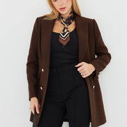 Plaid Women's Double Breasted Blazer Brown