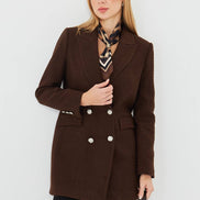 Plaid Women's Double Breasted Blazer Brown