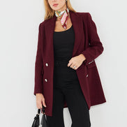 Plaid Women's Double Breasted Blazer Burgundy