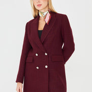 Plaid Women's Double Breasted Blazer Burgundy