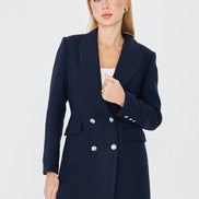 Plaid Women's Double Breasted Blazer Navy Blue