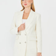 Plaid Women's Double Breasted Blazer Off White