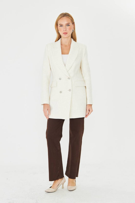 Plaid Women's Double Breasted Blazer Off White