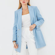 Plaid Women's Double Breasted Blazer Sky Blue