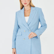 Plaid Women's Double Breasted Blazer Sky Blue