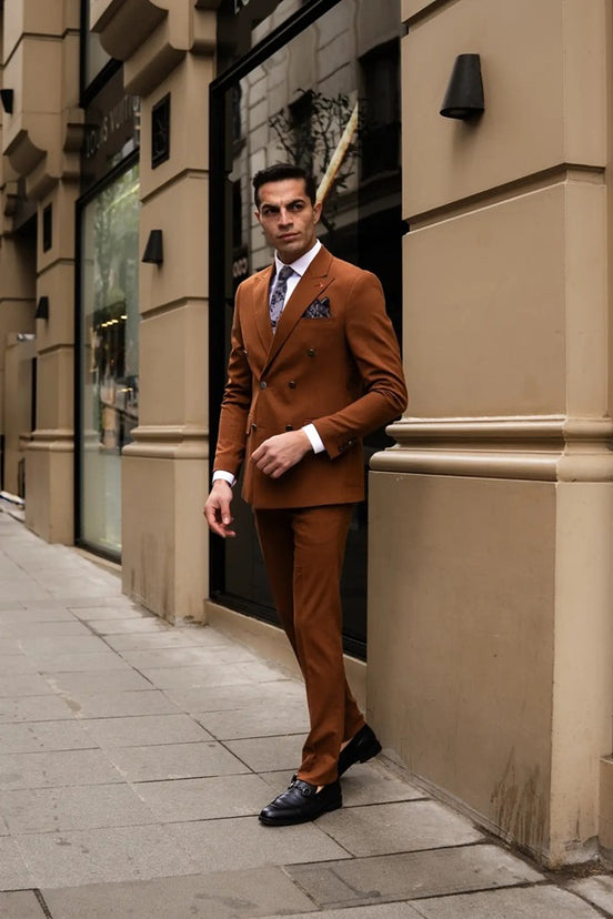 Double Breasted Rust Suit