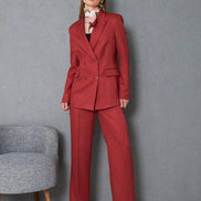 Wool Red Double Breasted Suit Women