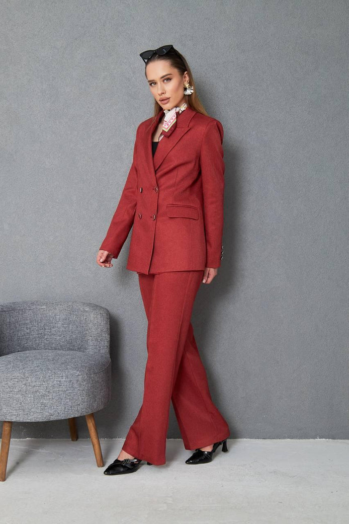 Wool Red Double Breasted Suit Women