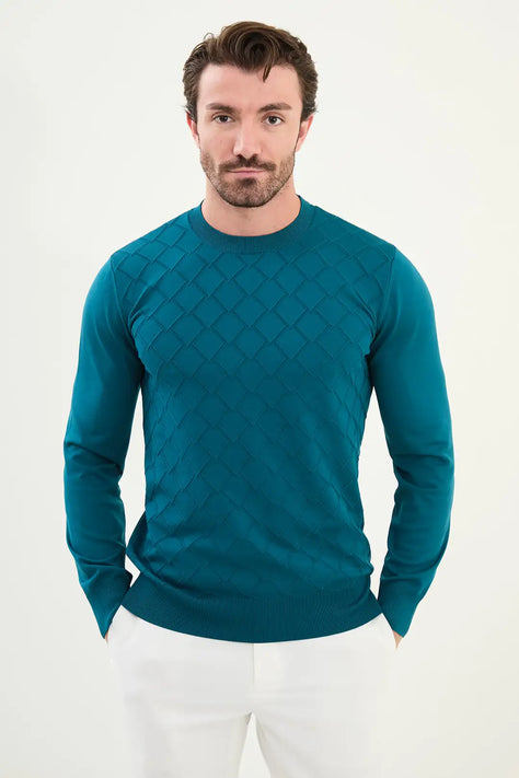 Teal Crewneck Sweater Men
