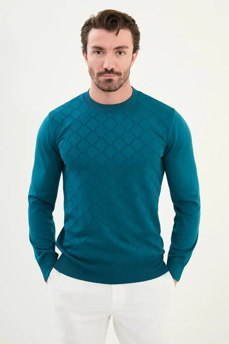 Teal Crewneck Sweater Men