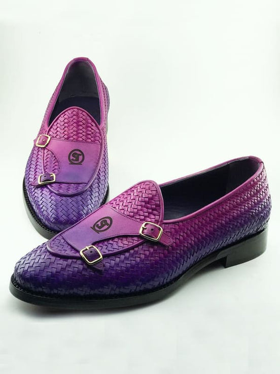 Purple Double Monk Strap Shoes