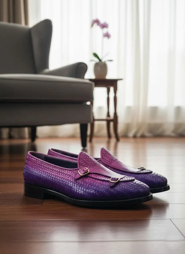 Purple Double Monk Strap Loafers