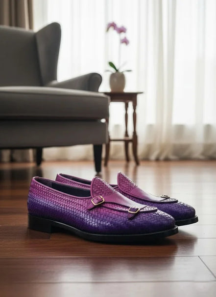 Purple Double Monk Strap Loafers