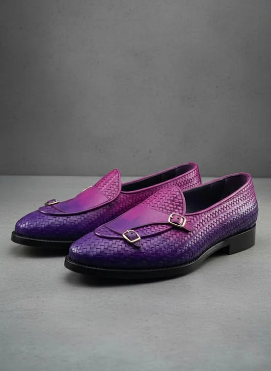 Purple Double Monk Strap Shoes