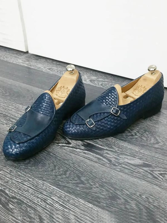 Steel Blue Double Monk Strap Shoes