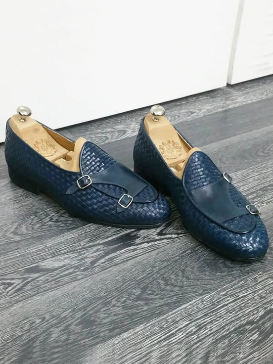 Steel Blue Double Monk Strap Loafers