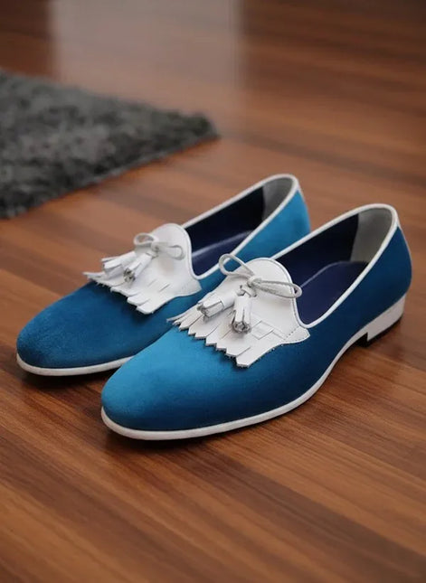 Suede Kiltie Blue Tassel Loafers