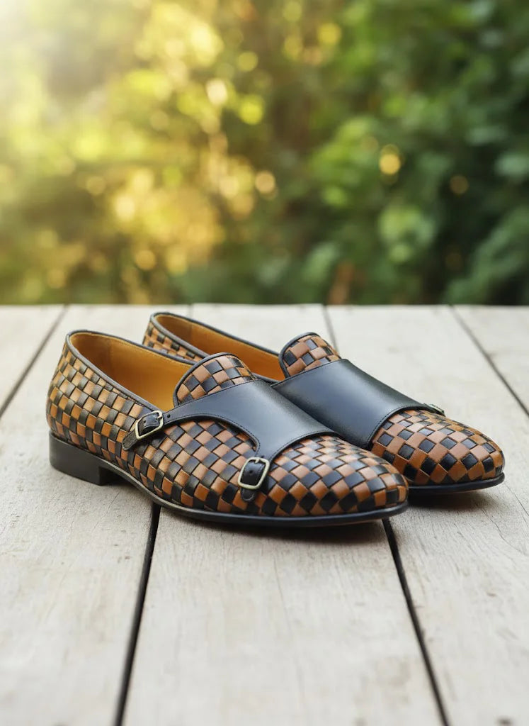 Yellow Black Double Monk Strap Shoes