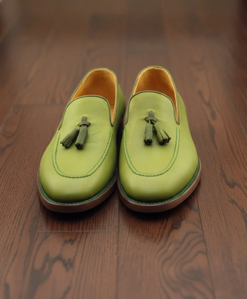 Green Tassel Loafers for Men