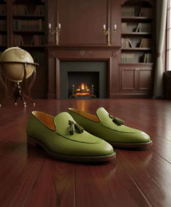 The Owbed Green Tassel Loafers