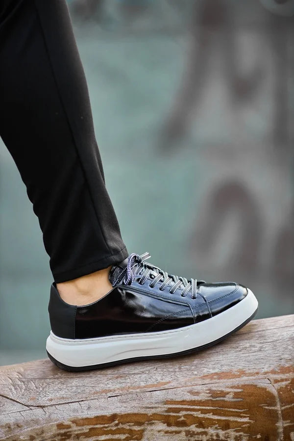 Black Patent Leather Lace Up Sneakers