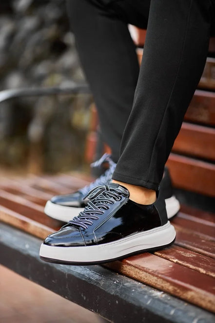 Black Patent Leather Lace Up Sneakers
