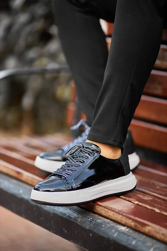 Black Patent Leather Lace Up Sneakers