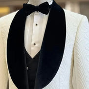 White tuxedo with black lapels and bow tie men tux