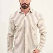 Cotton Vertical Striped Shirt Beige