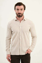 Cotton Vertical Striped Shirt Beige