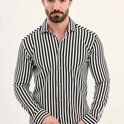Cotton Vertical Striped Shirt Black