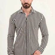 Cotton Vertical Striped Shirt Brown